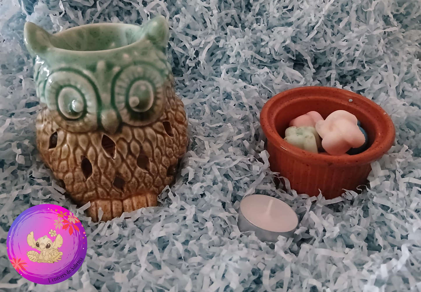 LOT BRÛLEUR CHOUETTE MARRON TURQUOISE