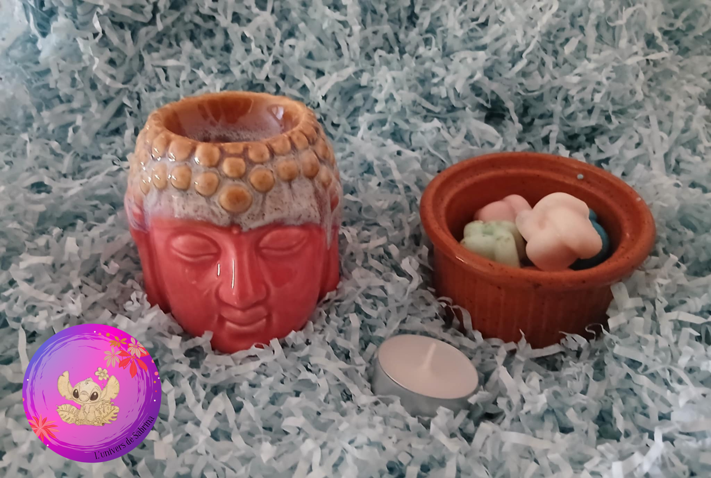 LOT BRÛLEUR BOUDHA ROSE  ET MARRON